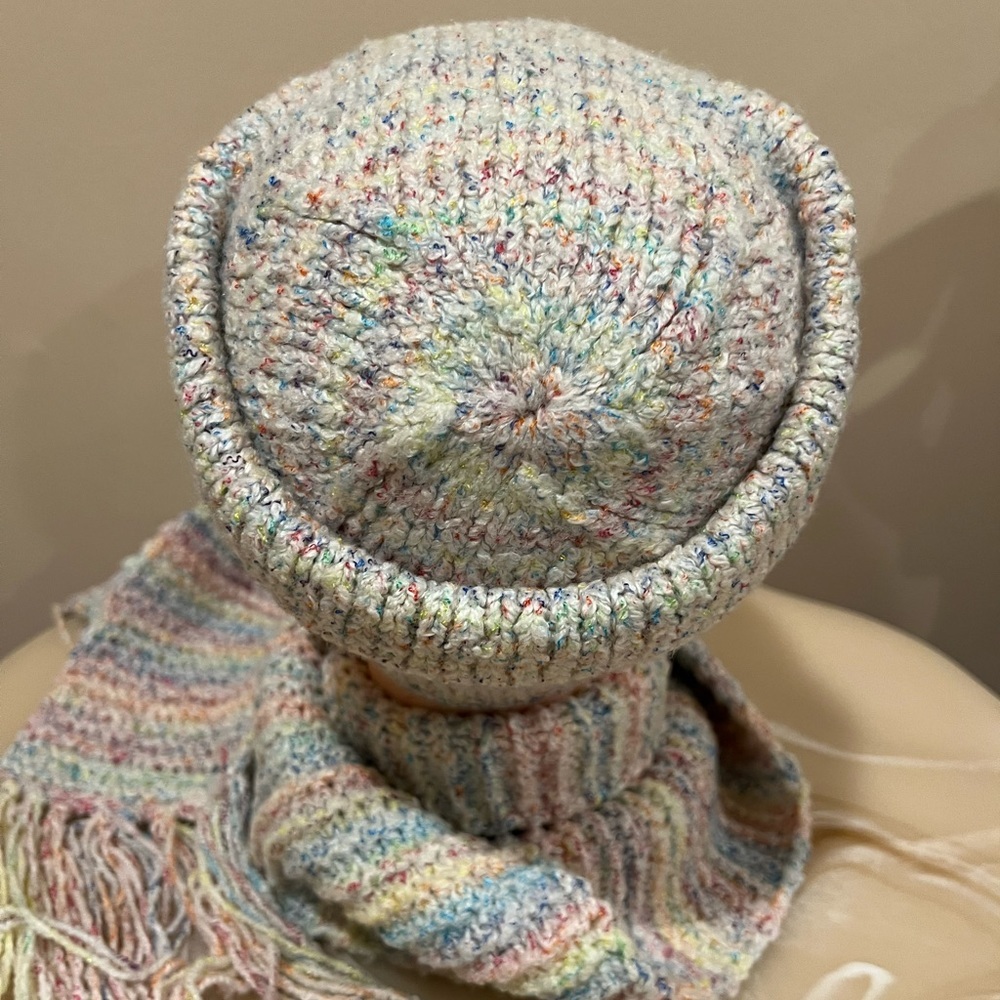 Handmade Knit Women's Hat and Scarf Set Multi-Color Pastel Confetti Winter Warm